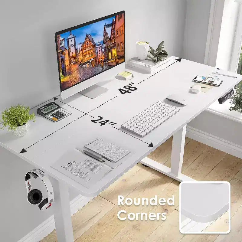 PexFix Bureau assis-debout électrique 122 x 61 cm, plateau blanc, hauteur réglable, pour ordinateur, bureau à domicile avec plateau en deux parties