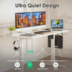 PexFix Bureau assis-debout électrique 122 x 61 cm, plateau blanc, hauteur réglable, pour ordinateur, bureau à domicile avec plateau en deux parties