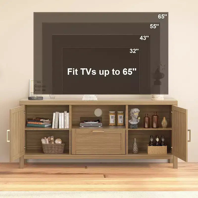 Meuble TV de ferme de 65 pouces avec porte d'armoire, console multimédia rustique avec étagère réglable et rangement pour le salon