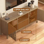 Meuble TV de ferme de 65 pouces avec porte d'armoire, console multimédia rustique avec étagère réglable et rangement pour le salon