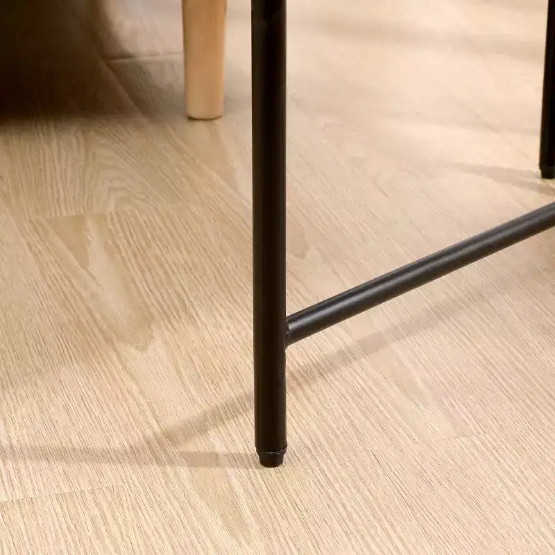 MAYEERTY Table d'appoint de rangement noire à 2 niveaux, cadre en métal et plateau en bois pour salon