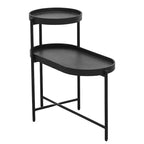 MAYEERTY Table d'appoint de rangement noire à 2 niveaux, cadre en métal et plateau en bois pour salon