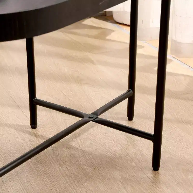 MAYEERTY Table d'appoint de rangement noire à 2 niveaux, cadre en métal et plateau en bois pour salon