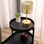 MAYEERTY Table d'appoint de rangement noire à 2 niveaux, cadre en métal et plateau en bois pour salon