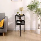 MAYEERTY Table d'appoint de rangement noire à 2 niveaux, cadre en métal et plateau en bois pour salon