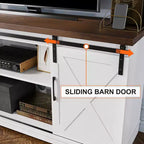 Meuble TV de ferme pour téléviseurs de 65 pouces, meuble TV avec portes de grange, rangement et étagères, meuble console TV moderne