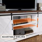 Meuble TV de ferme pour téléviseurs de 65 pouces, meuble TV avec portes de grange, rangement et étagères, meuble console TV moderne