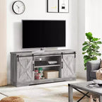 Meuble TV de ferme pour téléviseurs de 65 pouces, meuble TV avec portes de grange, rangement et étagères, meuble console TV moderne