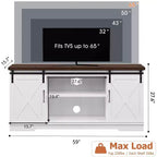 Meuble TV de ferme pour téléviseurs de 65 pouces, meuble TV avec portes de grange, rangement et étagères, meuble console TV moderne