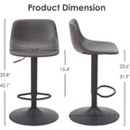 PexFix Lot de 2 tabourets de bar réglables pivotants de style Mid-Century avec dossier, tabourets de comptoir en cuir PU gris clair