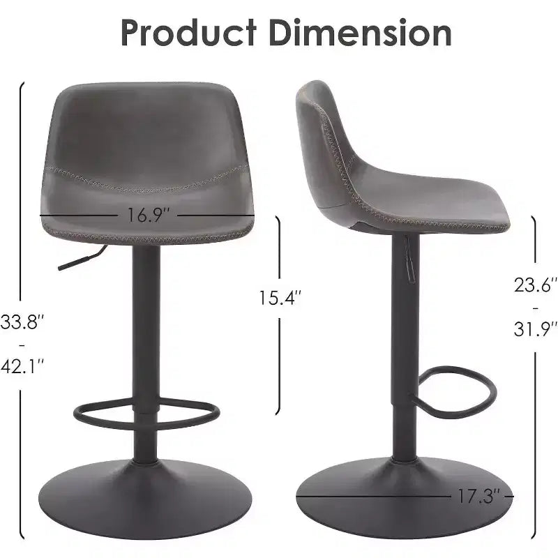 PexFix Lot de 2 tabourets de bar réglables pivotants de style Mid-Century avec dossier, tabourets de comptoir en cuir PU gris clair