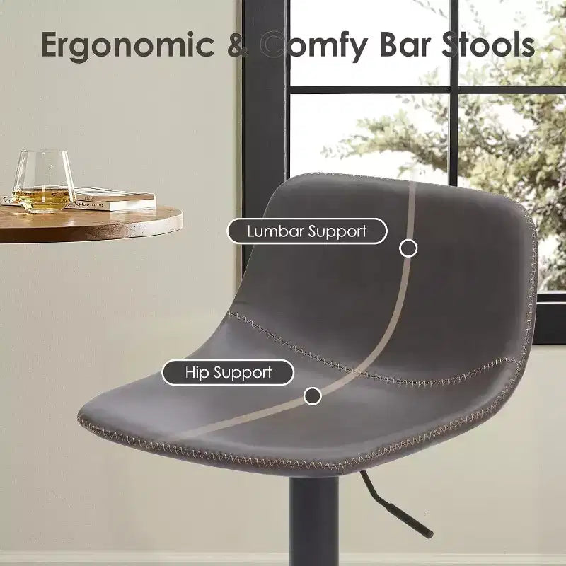 PexFix Lot de 2 tabourets de bar réglables pivotants de style Mid-Century avec dossier, tabourets de comptoir en cuir PU gris clair