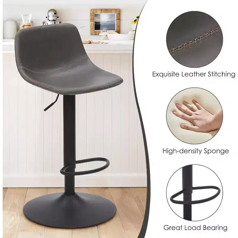 PexFix Lot de 2 tabourets de bar réglables pivotants de style Mid-Century avec dossier, tabourets de comptoir en cuir PU gris clair