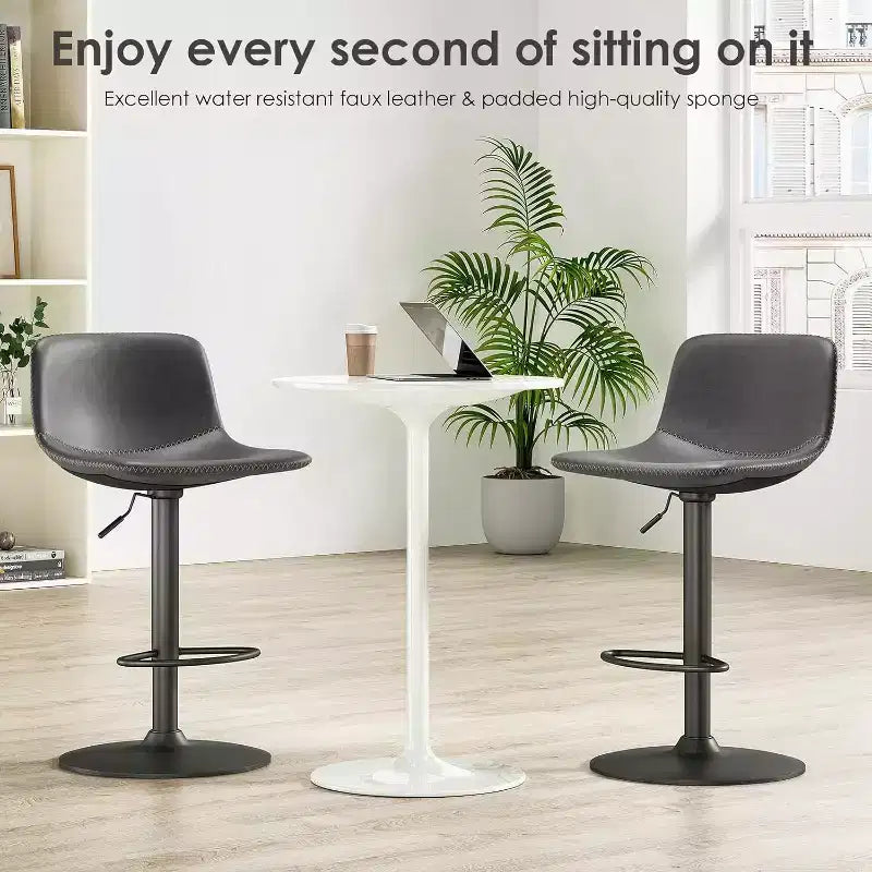 PexFix Lot de 2 tabourets de bar réglables pivotants de style Mid-Century avec dossier, tabourets de comptoir en cuir PU gris clair