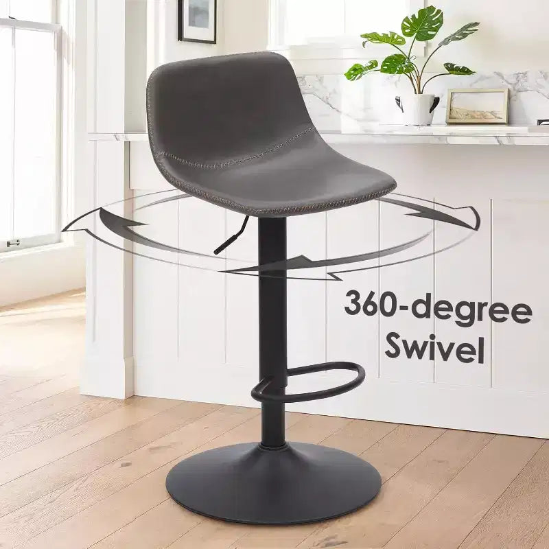 PexFix Lot de 2 tabourets de bar réglables pivotants de style Mid-Century avec dossier, tabourets de comptoir en cuir PU gris clair