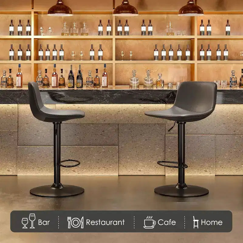 PexFix Lot de 2 tabourets de bar réglables pivotants de style Mid-Century avec dossier, tabourets de comptoir en cuir PU gris clair