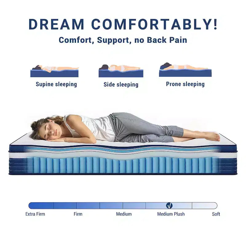 Matelas Hybride Swedrea, Mousse à Mémoire de Forme Respirante Refroidissante (Fermeté Moyenne), en Boîte, Blanc