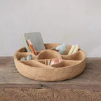 Étagère murale Storied Home en papier mâché rond avec plusieurs sections, moutarde