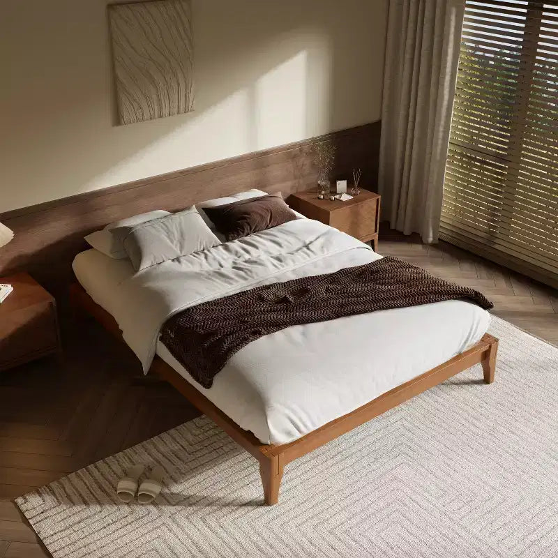 Merax Solid Bamboo Platform Bed Frame with Wooden Slats & Metal Support