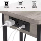 Table d'appoint en C avec station de charge, table d'appoint à plateau relevable, table d'appoint étroite avec étagère de rangement à 3 niveaux, pour salon et chambre à coucher