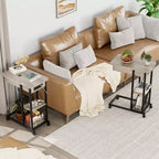 Table d'appoint en C avec station de charge, table d'appoint à plateau relevable, table d'appoint étroite avec étagère de rangement à 3 niveaux, pour salon et chambre à coucher