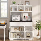 Armoire de cuisine haute de 178 cm, Meuble de rangement avec tiroir et 2 portes vitrées et 3 étagères, Meuble bas pour cuisine, bureau, salon, salle à manger