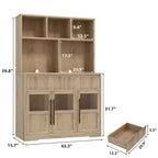 Armoire de cuisine haute de 178 cm, Meuble de rangement avec tiroir et 2 portes vitrées et 3 étagères, Meuble bas pour cuisine, bureau, salon, salle à manger