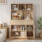 Armoire de cuisine haute de 178 cm, Meuble de rangement avec tiroir et 2 portes vitrées et 3 étagères, Meuble bas pour cuisine, bureau, salon, salle à manger