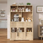 Armoire de cuisine haute de 178 cm, Meuble de rangement avec tiroir et 2 portes vitrées et 3 étagères, Meuble bas pour cuisine, bureau, salon, salle à manger