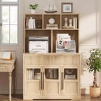Armoire de cuisine haute de 178 cm, Meuble de rangement avec tiroir et 2 portes vitrées et 3 étagères, Meuble bas pour cuisine, bureau, salon, salle à manger