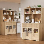 Armoire de cuisine haute de 178 cm, Meuble de rangement avec tiroir et 2 portes vitrées et 3 étagères, Meuble bas pour cuisine, bureau, salon, salle à manger