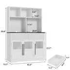Armoire de cuisine haute de 178 cm, Meuble de rangement avec tiroir et 2 portes vitrées et 3 étagères, Meuble bas pour cuisine, bureau, salon, salle à manger