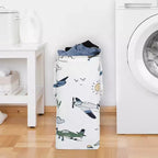Sweet Jojo Designs Panier à linge pliable pour garçon avec poignées Motif avion vintage Vert bleu et jaune