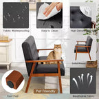 TYBOATLE Canapé noir en cuir, petit, pour bureau, banquette 2 places pour salle d'attente, causeuse moderne du milieu du siècle, canapé en bois