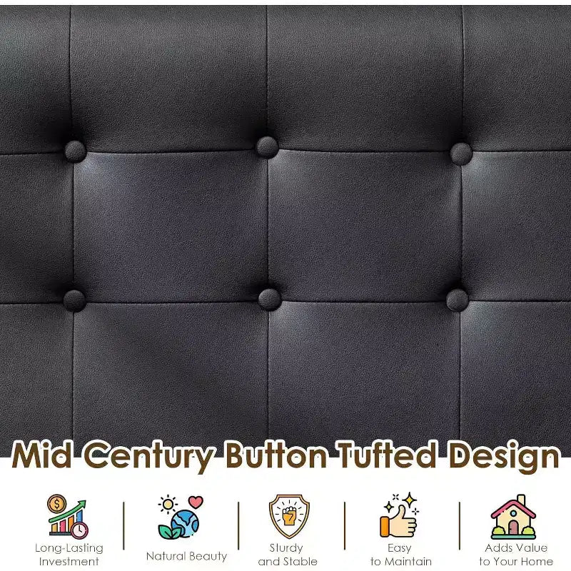 TYBOATLE Canapé noir en cuir, petit, pour bureau, banquette 2 places pour salle d'attente, causeuse moderne du milieu du siècle, canapé en bois