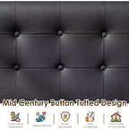 TYBOATLE Canapé noir en cuir, petit, pour bureau, banquette 2 places pour salle d'attente, causeuse moderne du milieu du siècle, canapé en bois