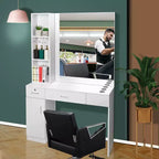 Coiffeuse de barbier Karl Home murale noire et rouge 2 tiroirs 1 placard de rangement 3 étagères ouvertes avec miroir