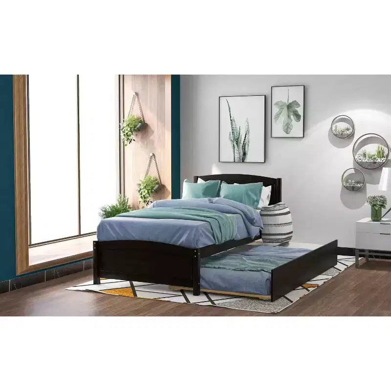Lit plateforme de taille simple avec lit gigogne Espresso