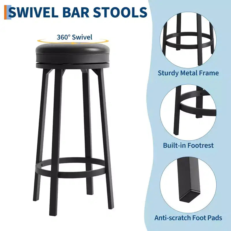 Lot de 2 tabourets de bar rotatifs de 76 cm avec structure en fer, siège en MDF, pivotement à 360 degrés, construction durable et design moderne