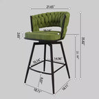 Tabourets de bar pivotants Okak 26, lot de 2, revêtement en daim avec repose-pieds et dossier tissé, pieds noirs, tabourets de comptoir pour îlot de cuisine