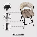 Tabourets de bar pivotants Okak 26, lot de 2, revêtement en daim avec repose-pieds et dossier tissé, pieds noirs, tabourets de comptoir pour îlot de cuisine