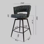 Tabourets de bar pivotants Okak 26, lot de 2, revêtement en daim avec repose-pieds et dossier tissé, pieds noirs, tabourets de comptoir pour îlot de cuisine