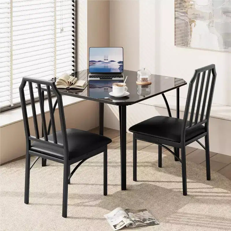 Ensemble table et chaises de salle à manger en verre, table de cuisine et chaises avec design biseauté, ensemble table de salle à manger 3/5 pièces avec sièges rembourrés
