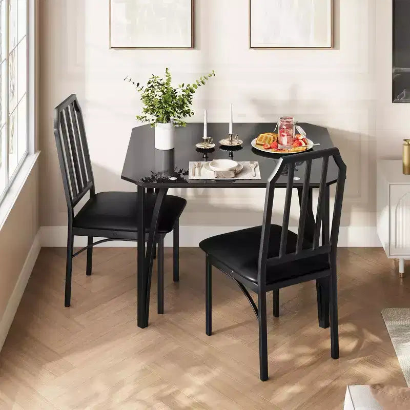 Ensemble table et chaises de salle à manger en verre, table de cuisine et chaises avec design biseauté, ensemble table de salle à manger 3/5 pièces avec sièges rembourrés