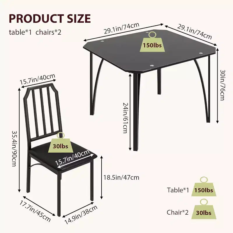 Ensemble table et chaises de salle à manger en verre, table de cuisine et chaises avec design biseauté, ensemble table de salle à manger 3/5 pièces avec sièges rembourrés