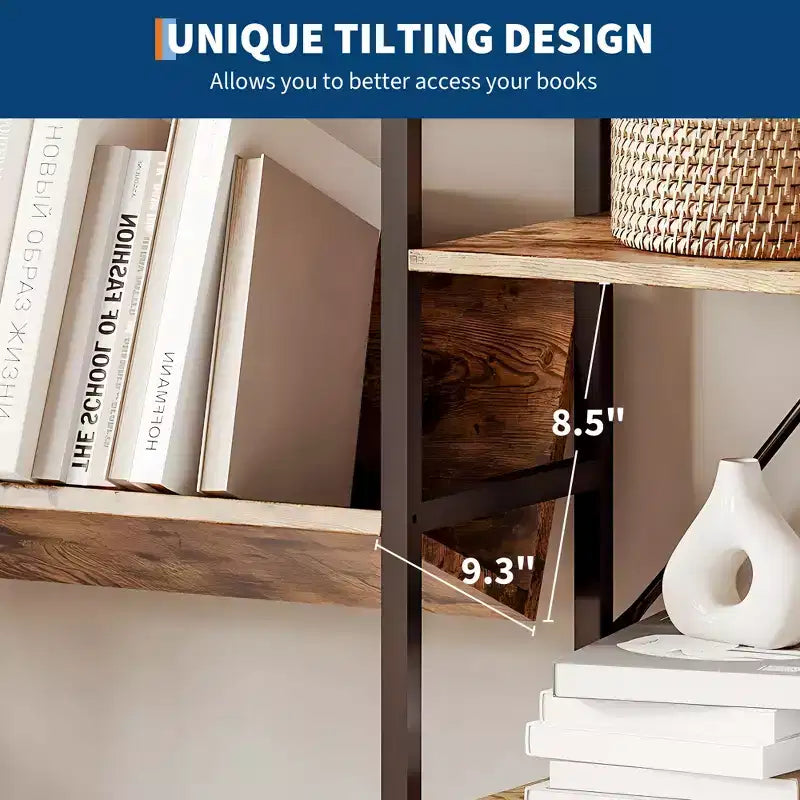 Étagère à livres à quatre niveaux en tuyau de fer et planche en bois - Étagère en planches de bois, Étagère de salon, Étagère moderne, Cadre en fer robuste, Rangement spacieux