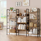Étagère à livres à quatre niveaux en tuyau de fer et planche en bois - Étagère en planches de bois, Étagère de salon, Étagère moderne, Cadre en fer robuste, Rangement spacieux