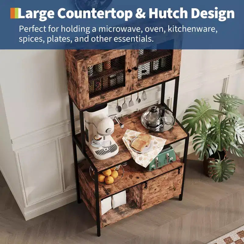 GustoWave Étagère de Cuisine 5 Niveaux avec Armoires et Station de Charge, Support pour Micro-ondes Industriel de 160 cm, Étagère de Rangement Autonome