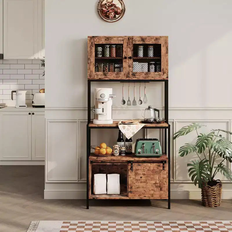 GustoWave Étagère de Cuisine 5 Niveaux avec Armoires et Station de Charge, Support pour Micro-ondes Industriel de 160 cm, Étagère de Rangement Autonome