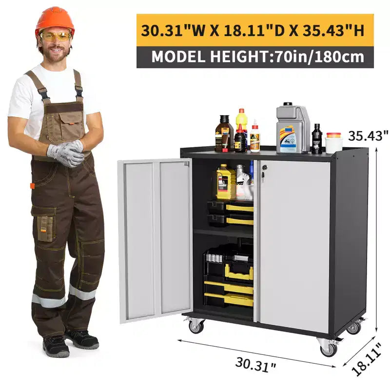 Armoire métallique verrouillable avec porte – Meuble de rangement roulant de 90 cm de haut avec étagères, armoires à outils pour garage, maison, bureau